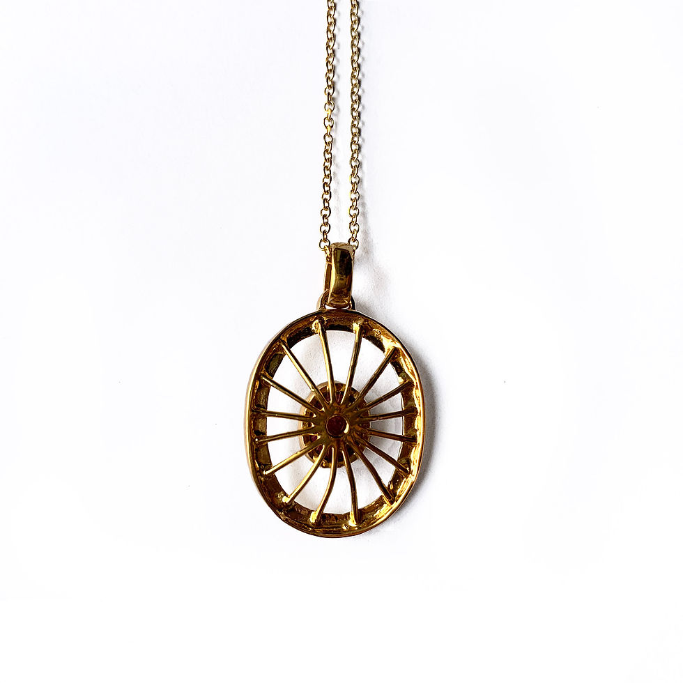 Thumbnail: Aktines Oval Necklace | Gold Plated Sterling Silver 925° - Red Cabochon Zircon