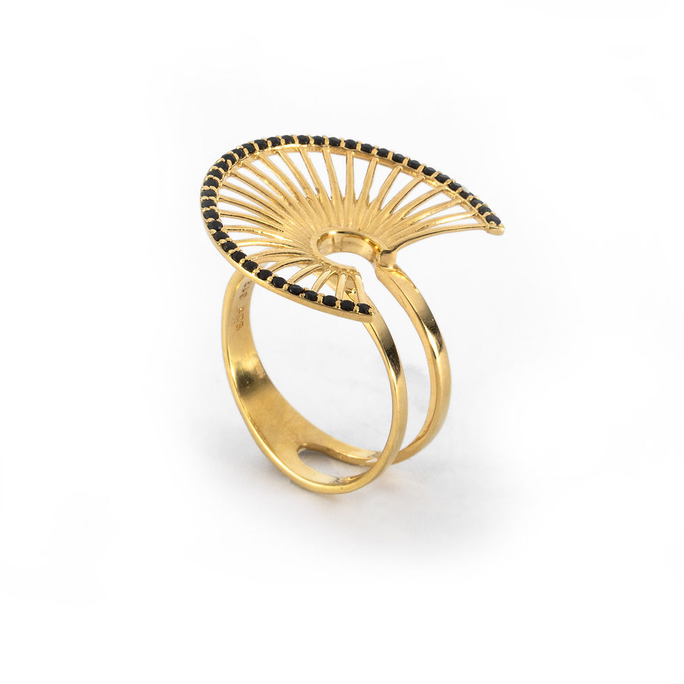 Thumbnail: Hera's Throne Ring | Gold Plated Sterling Silver 925° Black Zircon