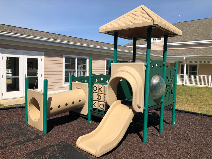 A shallow play structure outside our nursery school in Canton, Michigan.
