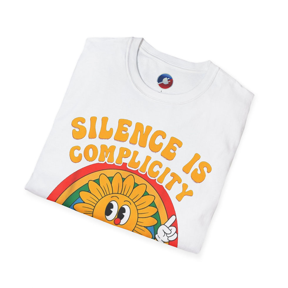 Thumbnail: 'Silence is Complicity' Sunshine & Rainbow Unisex Softstyle T-Shirt