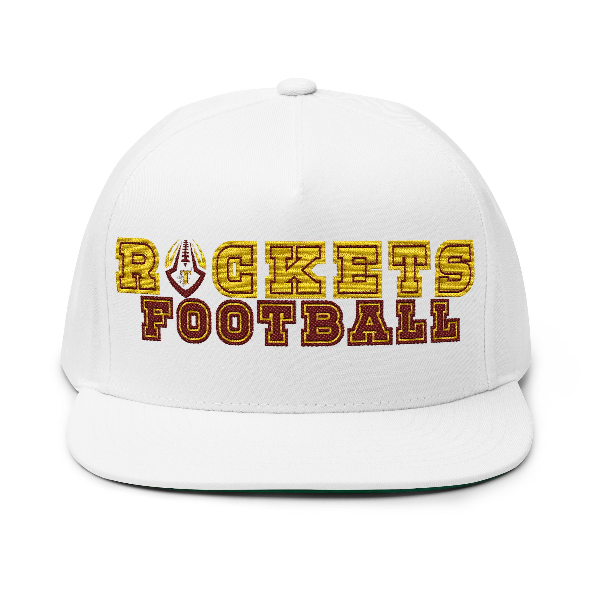 Embroidered 'Rockets Football' Sporty Flat Bill Hat - Gold & Brown