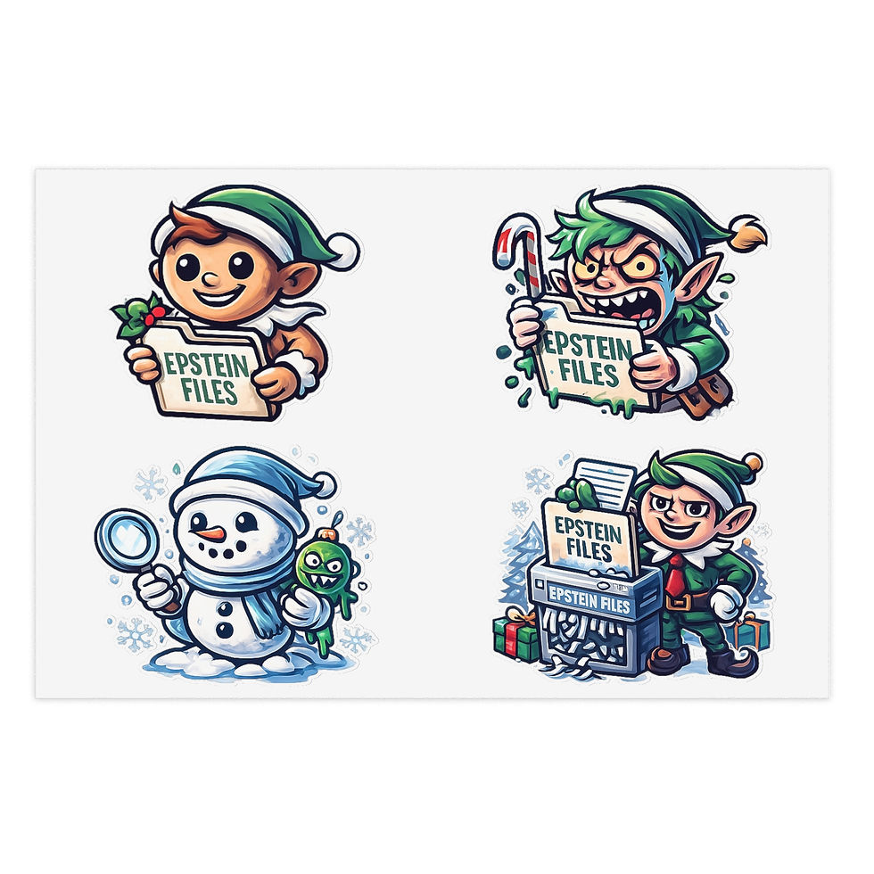 Miniatura: 'All I Want for Christmas are the Epstein Files' Sticker Sheet - Elves/Snowman