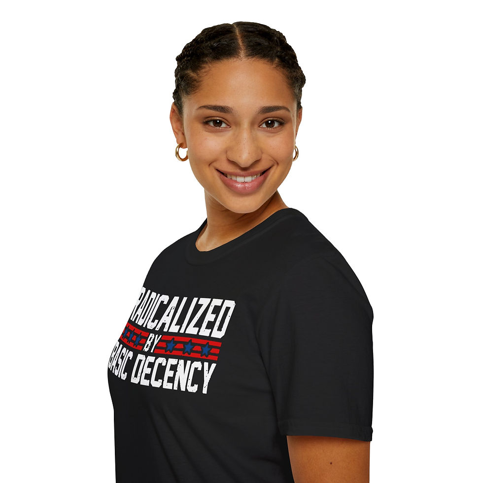 Thumbnail: 'Radicalized by Basic Decency' Unisex Softstyle T-Shirt - Patriotic Design B