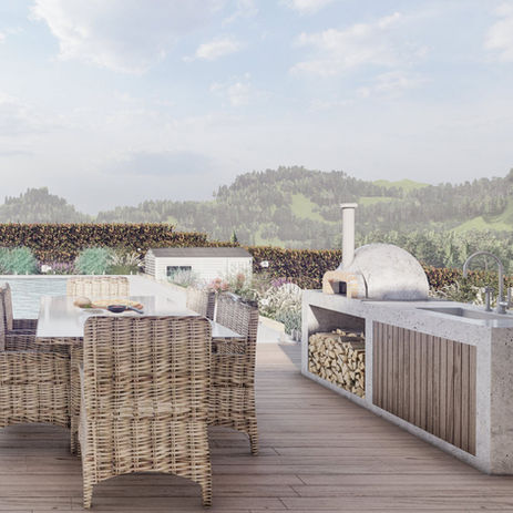 Outdoor kitchen and dining area