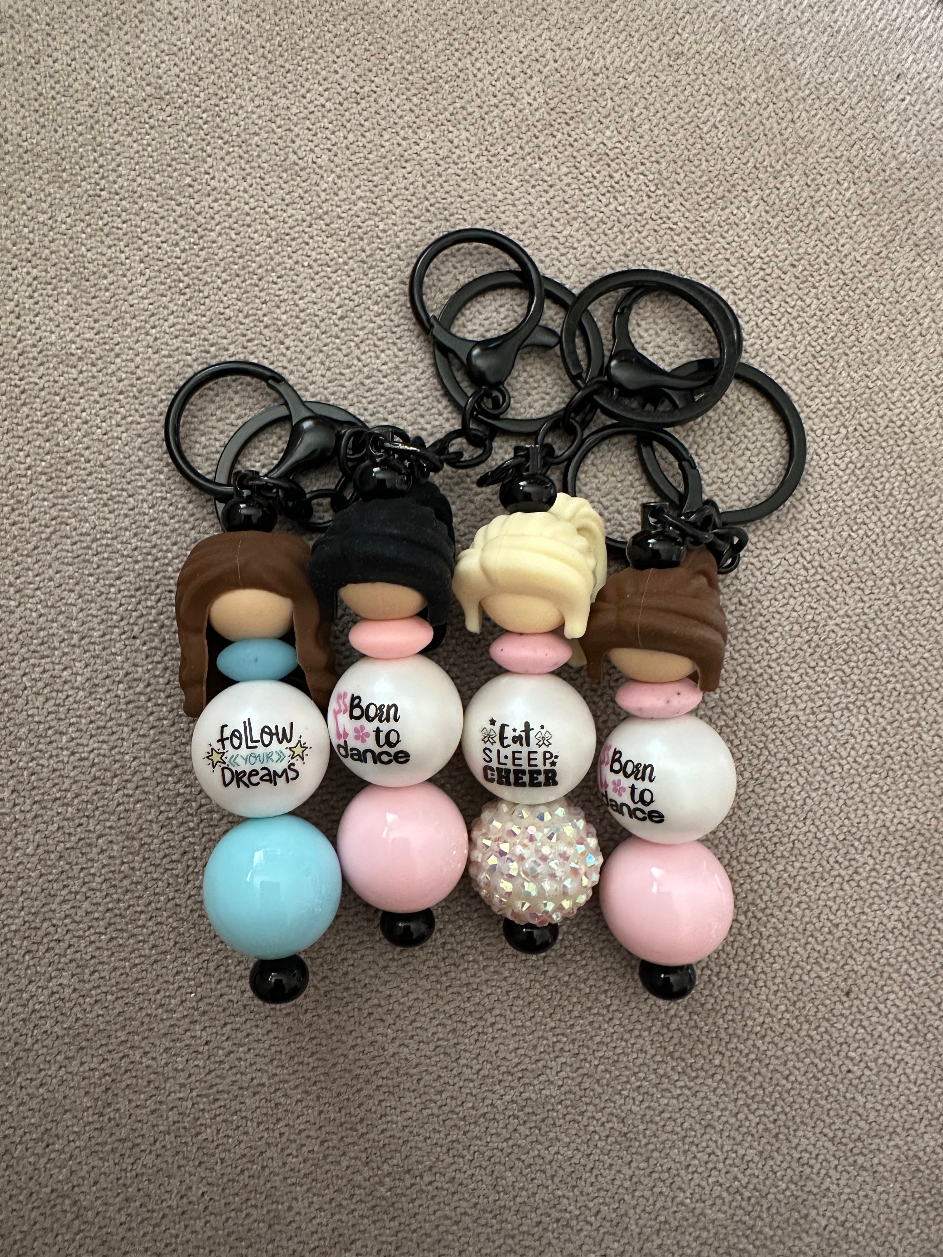 Dance and cheer interchangeable bead-able keychains