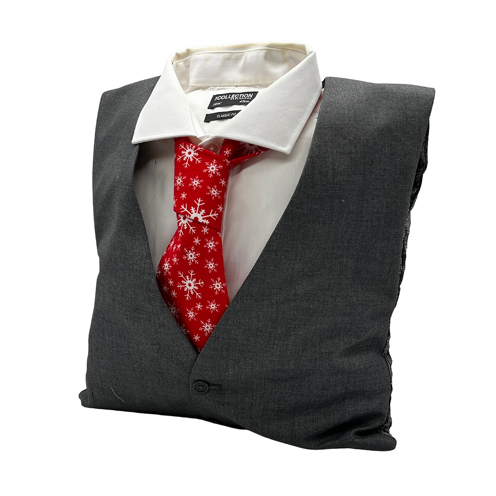cushion made from grey waistcoat and red tie