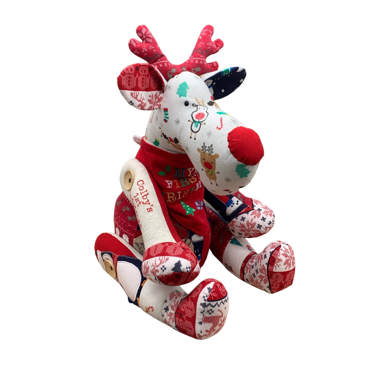 keepsake reindeer made from old Christmas clothes