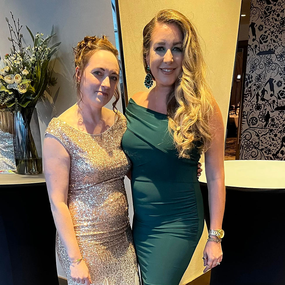 2 women, Tracy from Tracys treasured Keepsakes and Penny from the platt-form wearing evening dresses at an awards night