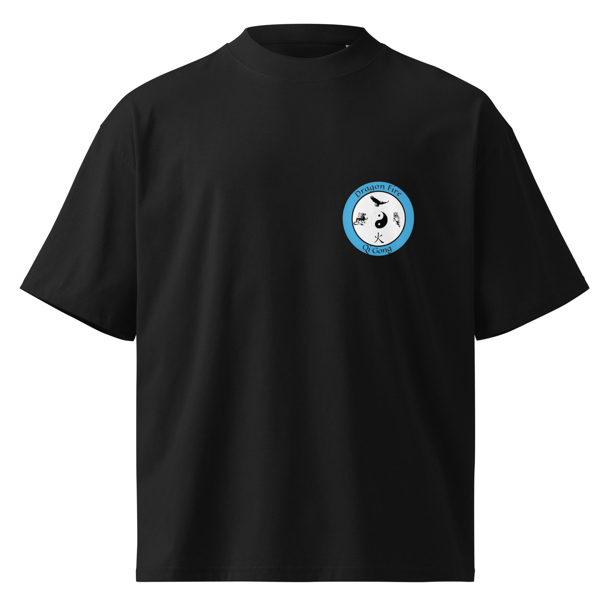 Activity Shirt Oversized High Neck Dragon Fire Qigong Black