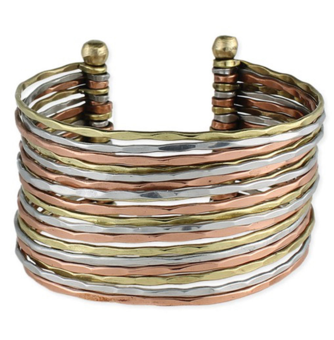 Mixed Metal Hammered Boho Cuff Bracelet 