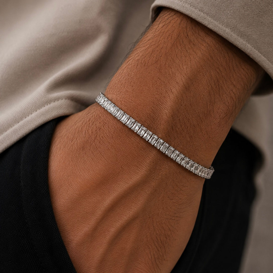 Block Tennis Bracelet in Silver