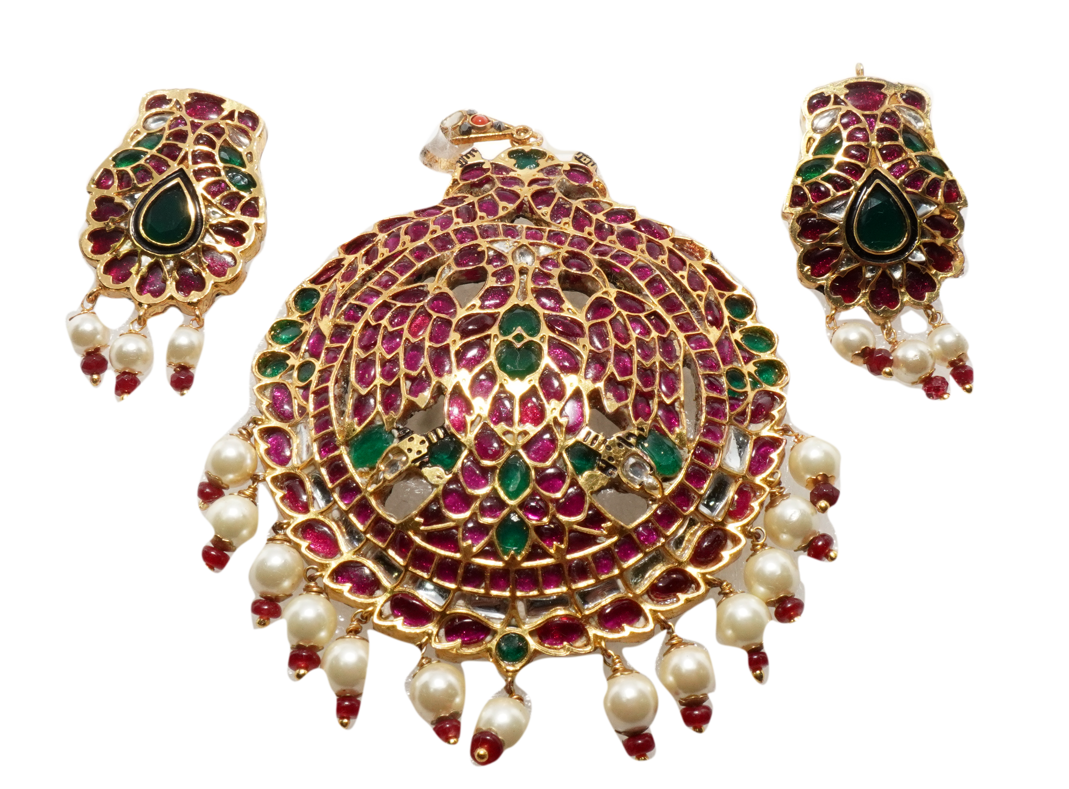 Pink Gold Gem Pendant Jadau Set