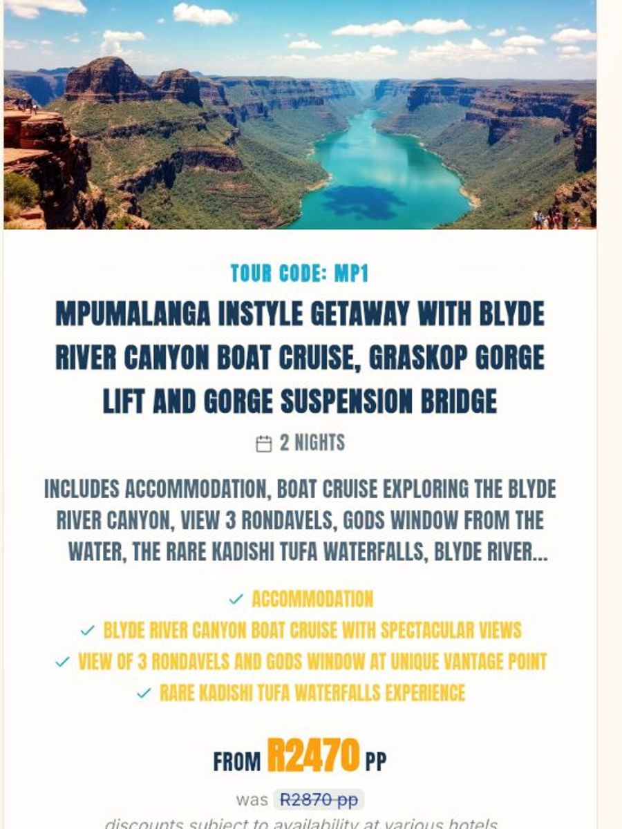 Mpumalanga Instyle Getaway – Blyde River Canyon