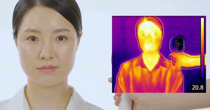 扇風機に当たったときの熱画像カメラ