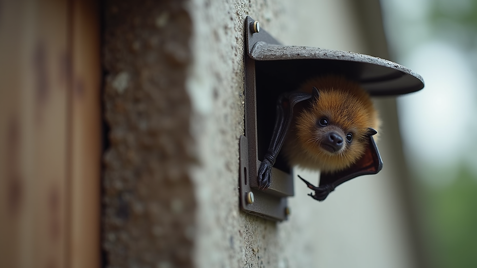 Close-up view of a one-way bat exclusion device installed on a building vent
