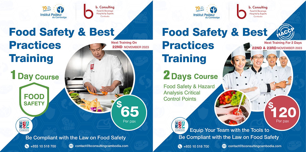 Food Safety Training package and price list for the Food Industry Of Cambodia