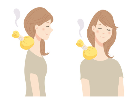 肩を温める女性のイラスト