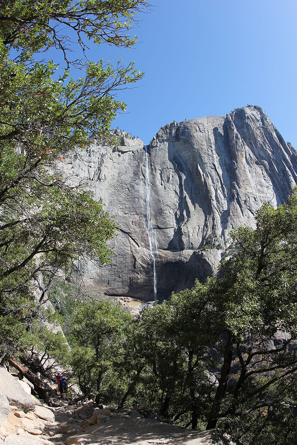 The first proper view of Yosemite Falls with just a small trickle of water as it was the height of summer