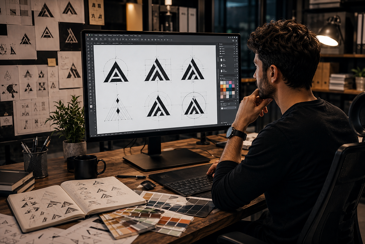 Logo refinement process showing typography adjustments, spacing corrections, and professional vector logo improvements.