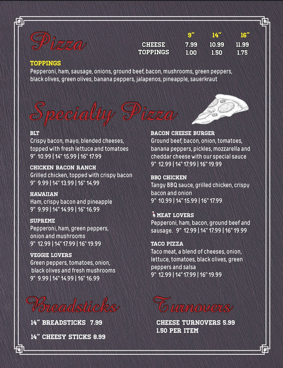 Food Menu Pins Bar and Grille