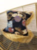 Thumbnail: Japanese Dragon Print Cushion with Gold Fringing
