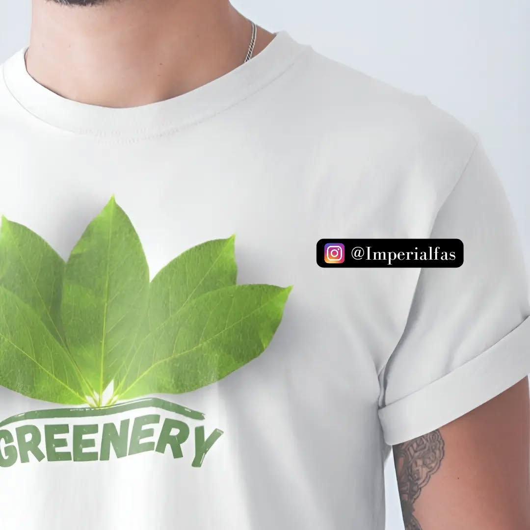 Greenery White Tee – Imperialfas cotton t-shirt with 3D leaf feather design symbolizing harmony with nature.