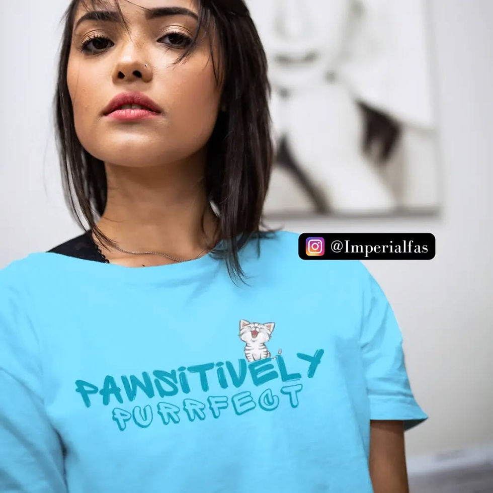 Pawsitively Purrfect Sky Blue Tee with cute cat graphic by ImperialFas.