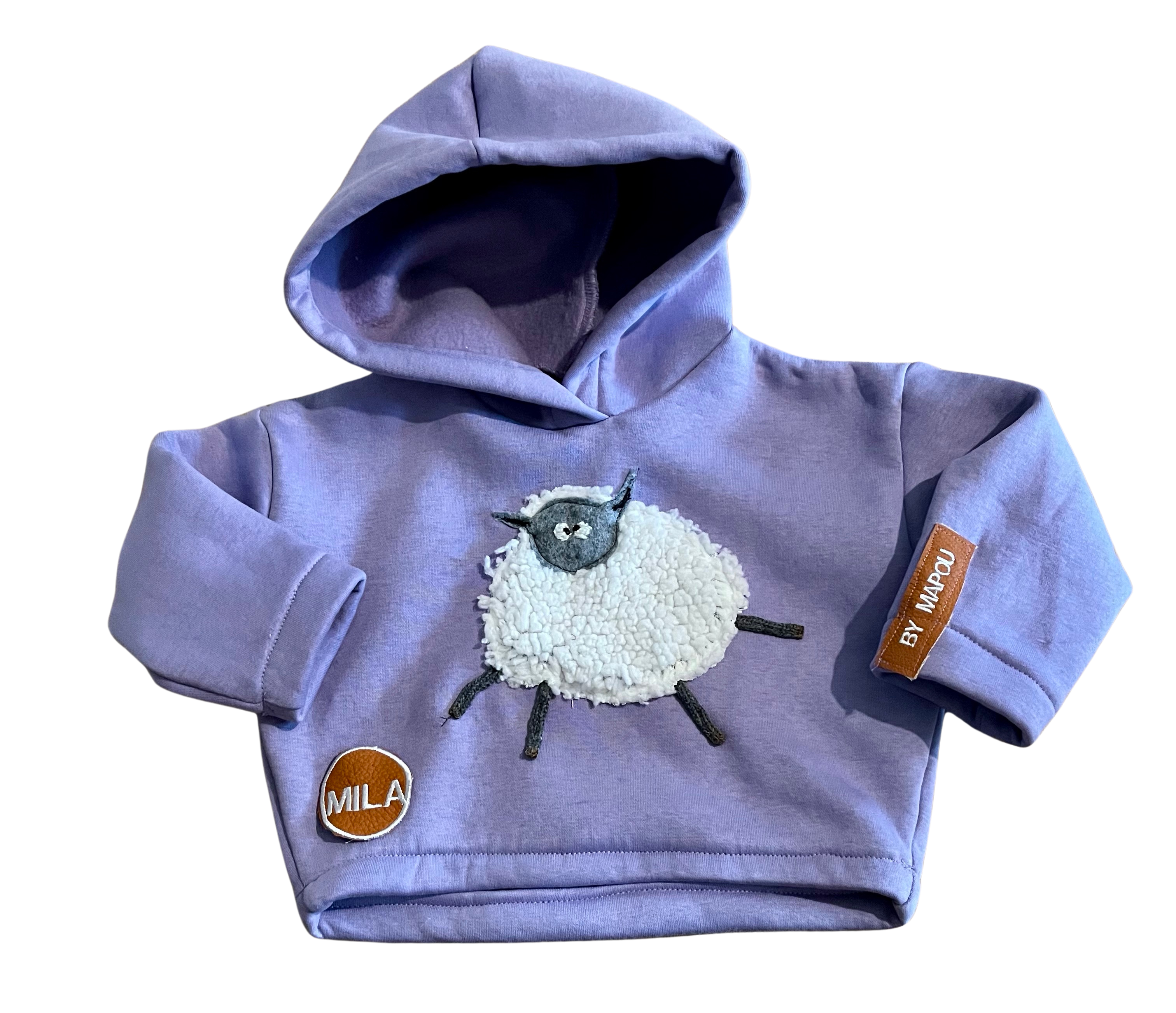 Sweat capuche enfant parme avec appliqué mouton T 98