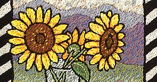 Embroidery, sunflowers, Laura Gaskin