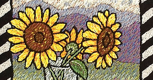 Embroidery, sunflowers, Laura Gaskin
