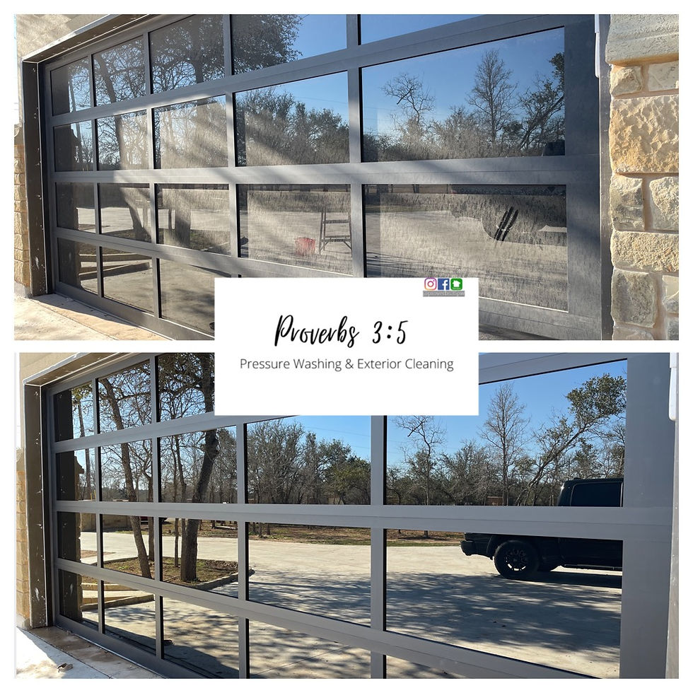Clean, reflective windows on a modern building in Dripping Springs, TX, after a professional window cleaning service by Proverbs 3:5 Pressure Washing & Exterior Cleaning.