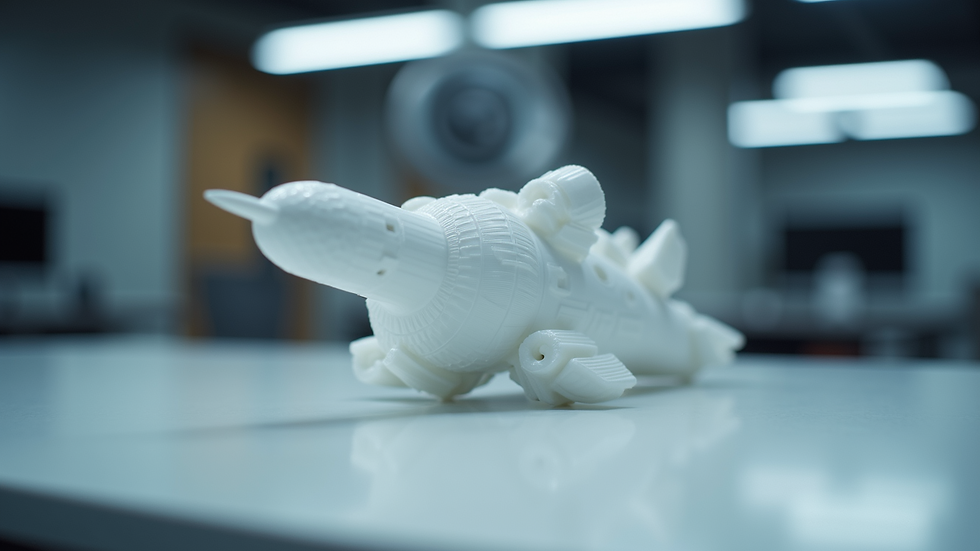 Eye-level view of a 3D printed aerospace component on a display table