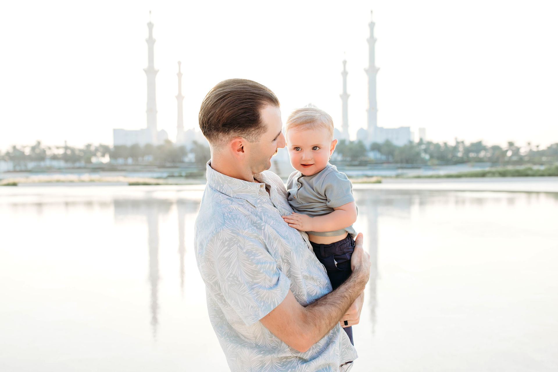 Son and dad with Sheikh Zayed Mosque