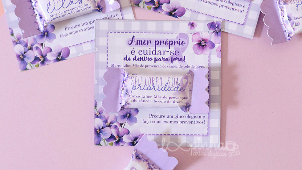 Miniatura: Combo Março Lilás - Bala com card, card lápis e tag brinco