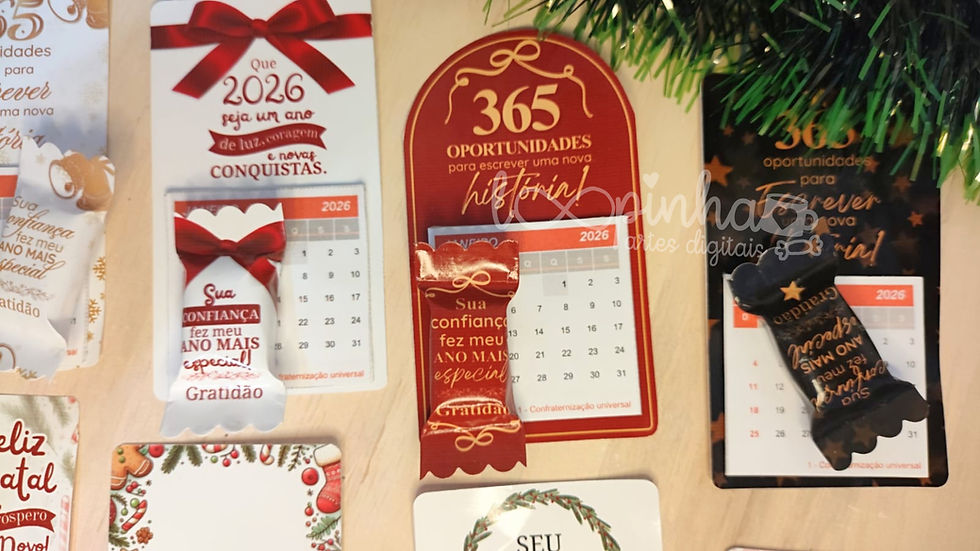 Miniatura: Kit calendário + balas + lapelas (15 artes editáveis) - Natal 2025