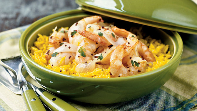 Coconut Rice with Grilled Shrimp