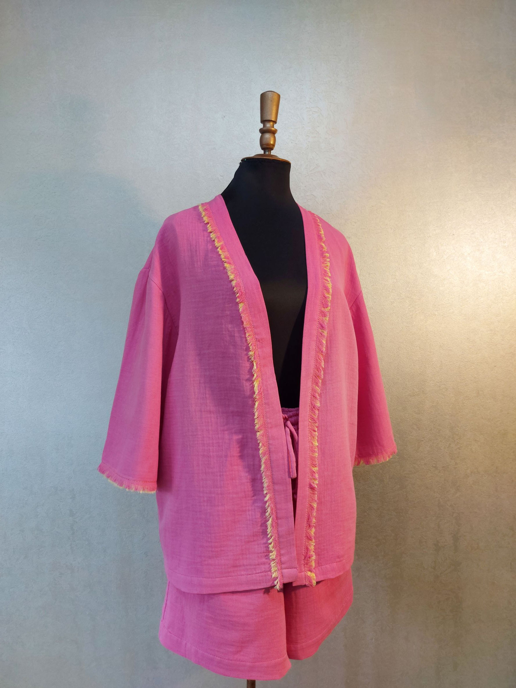 Pink Kimono Shorts Set