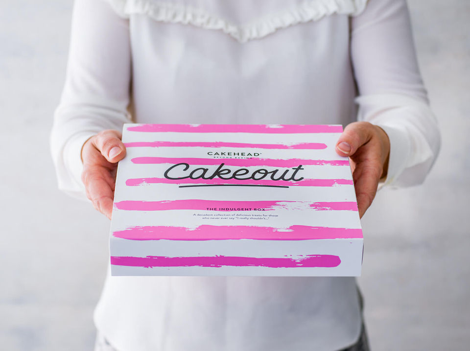 Cakeout by Cakehead, home delivery cake box branding and packaging design.