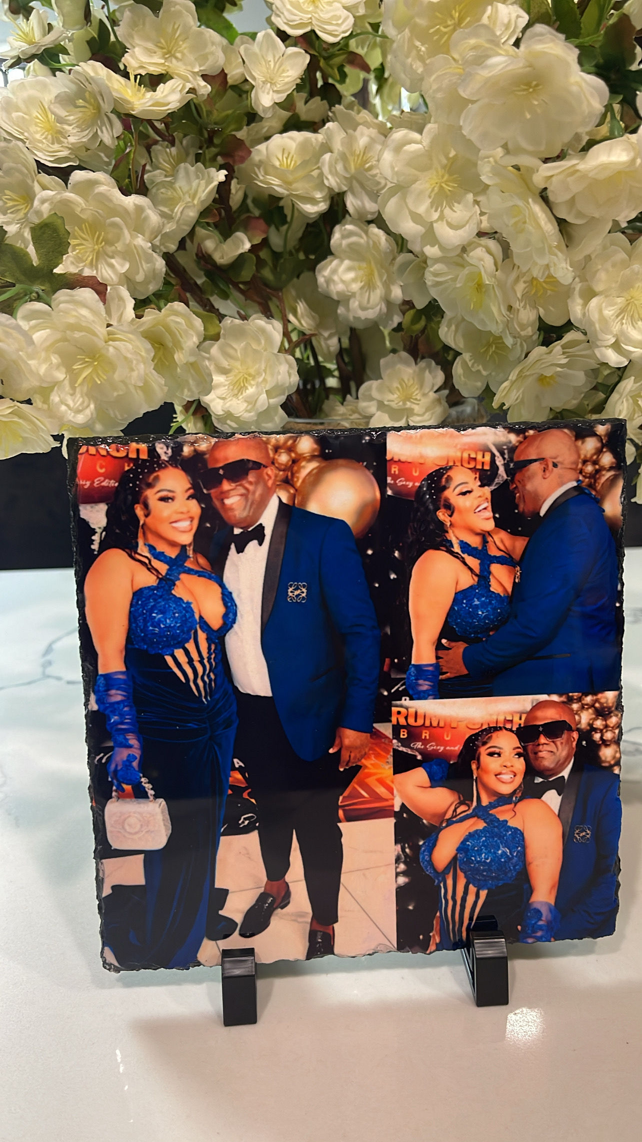 7.62 x 7.62 Personalize slate rock. Add up to two photos .