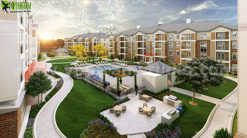 This is 3d exterior rendering for modern residential building by 3d landscape design, Columbus