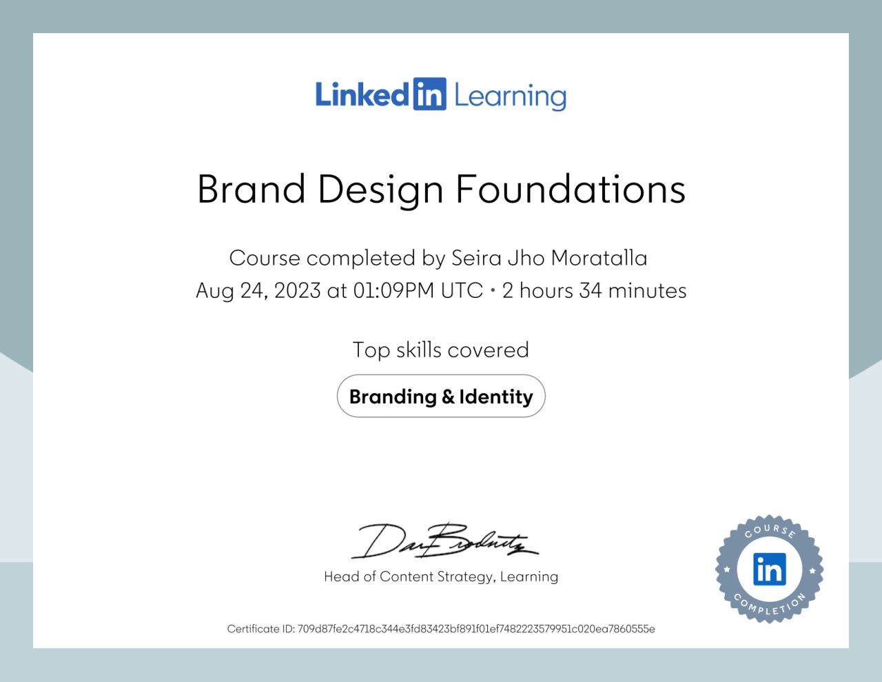 LinkedIn Learning Brand Design Foundation certificate
