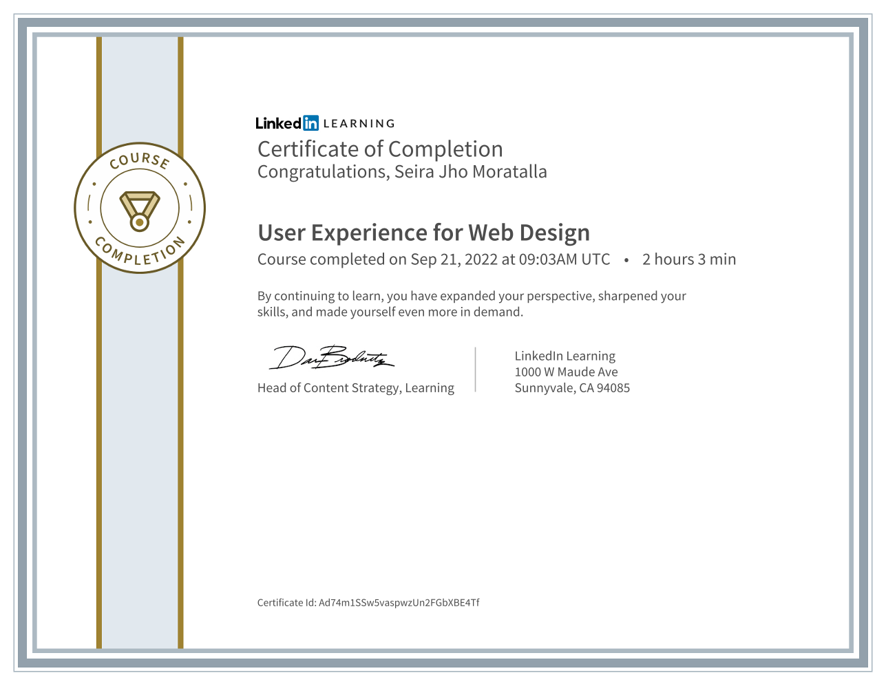 LinkedIn Learning UX for Web Design certificate