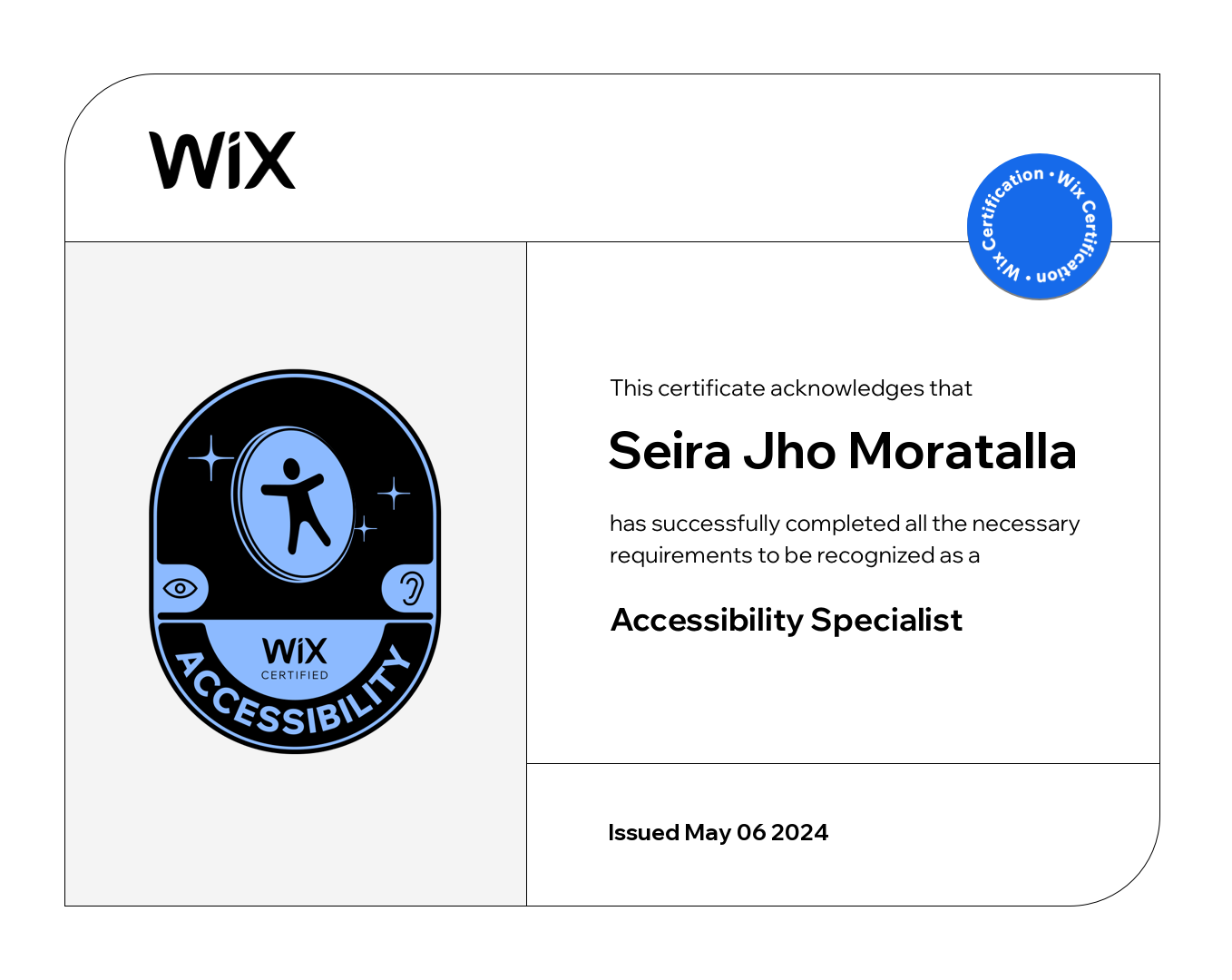 Wix Studio Accessibility Specialist certificate