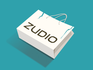 A shopping bag from Zudio lying flat on the ground with tears on the surface