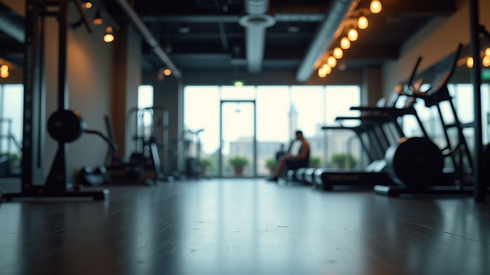 Eye-level view of a fitness studio with workout equipment
