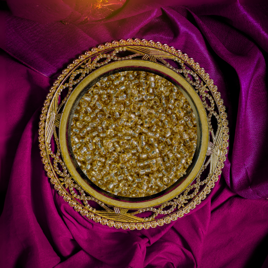 Kabdi transparent gold beads aari work material closeup