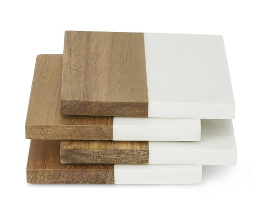 Thumbnail: Personalized Marble/Acacia wood coaster set with stand