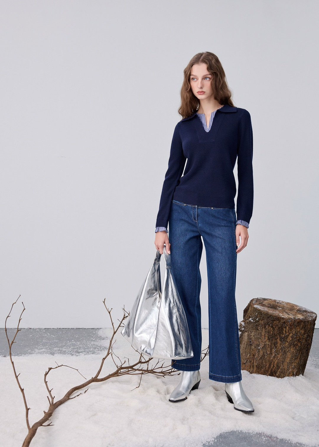 FIVE PENCE 深藍針織翻領上衣