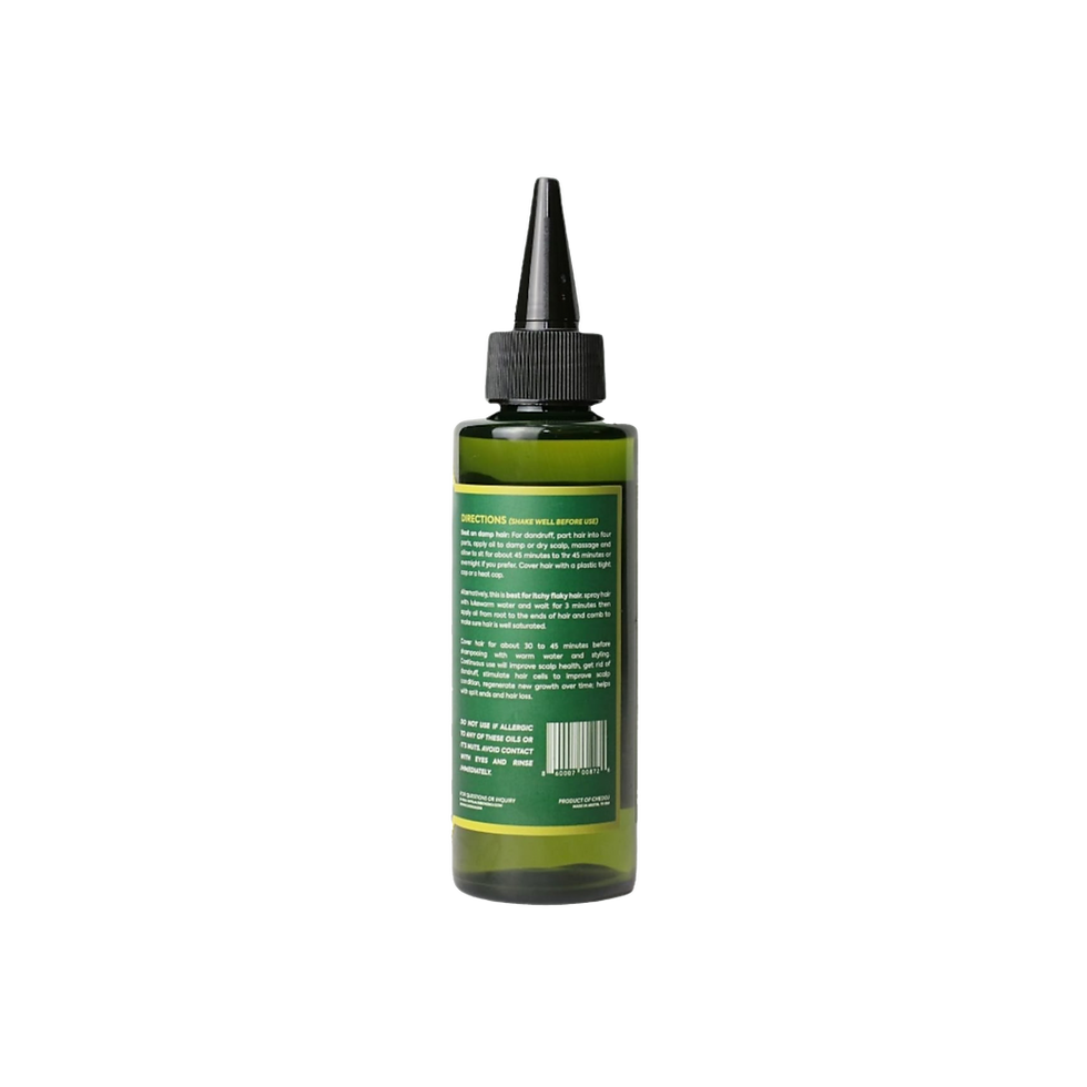 Thumbnail: The back of the dropper bottle of the JNJS's Itchy Scalp and Dandruff Treatment Oil.
