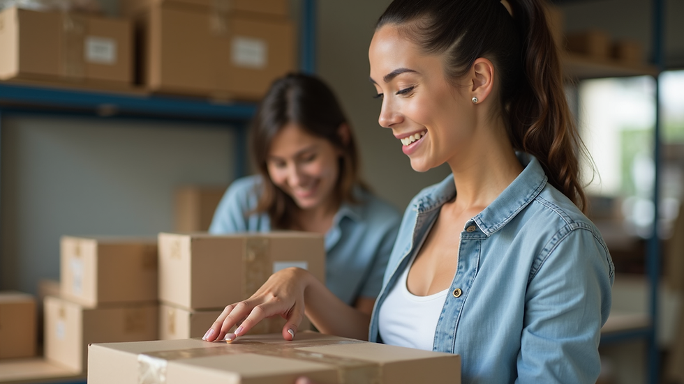 Close-up view of a young woman organizing community service materials
